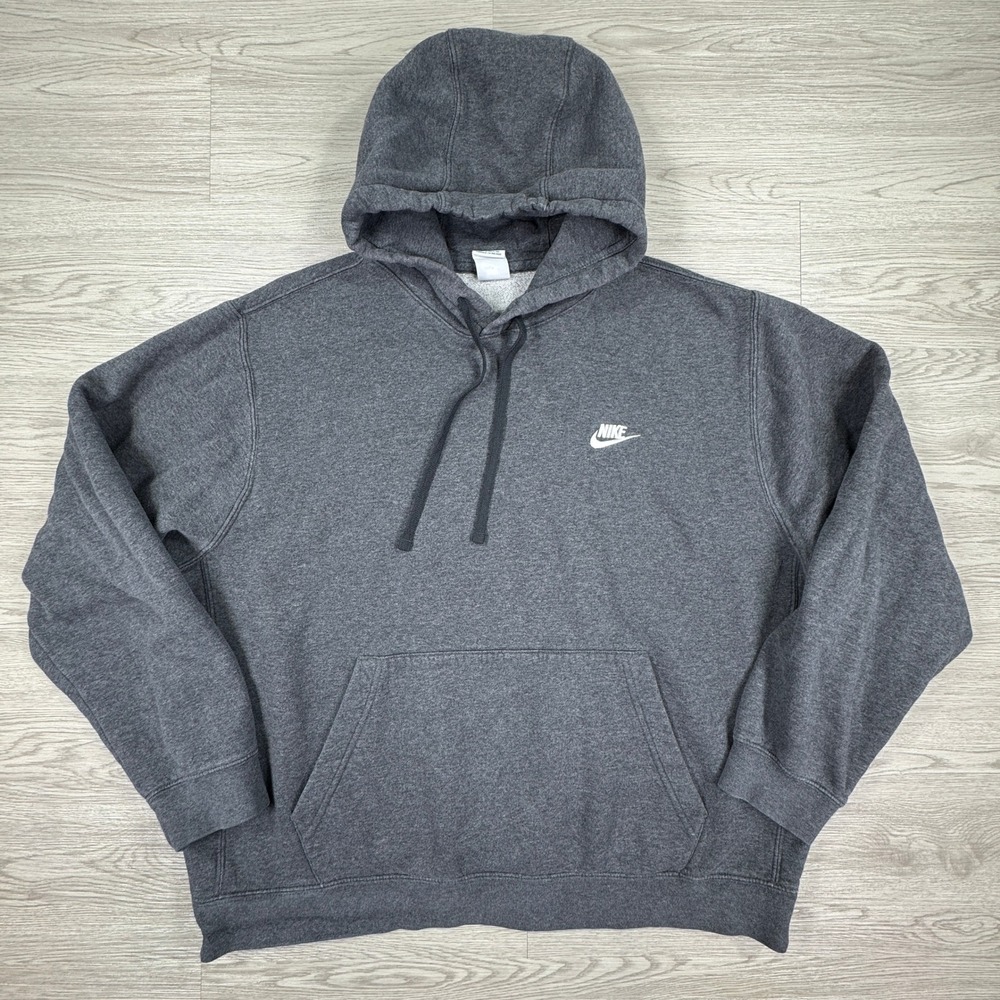 Nike Mens Hoodie Sportswear Club Fleece Charcoal Gray XL Pullover Embroidered